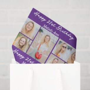 Personalised Purple Happy Birthday Photo Collage Tissue Paper
