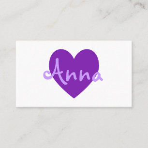 Personalised Purple Heart on White Business Card