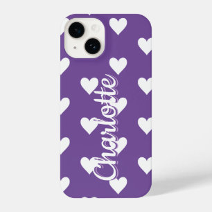Personalised Purple Heart Pattern iPhone 14 Case