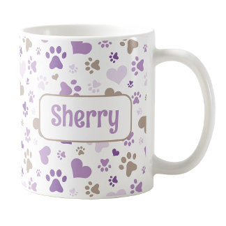 Personalised Purple Hearts Paw Prints Mug