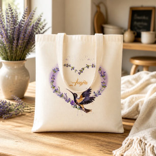 Personalised Purple Hummingbird Heart Tote Bag
