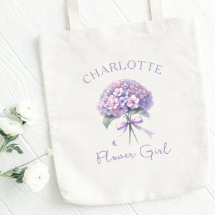 Personalised Purple Hydrangea Bow Flower Girl Tote Bag