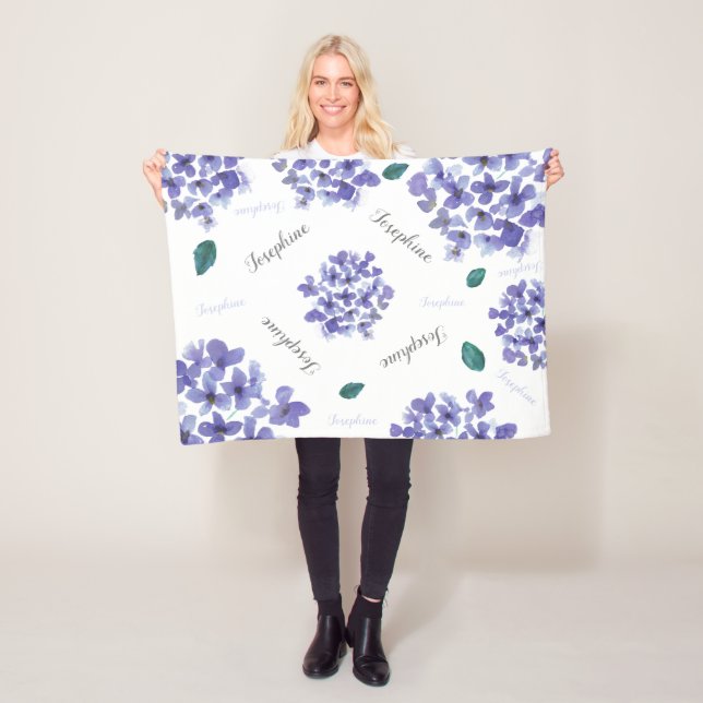 Personalised Purple hydrangea watercolor Baby Fleece Blanket (In Situ)