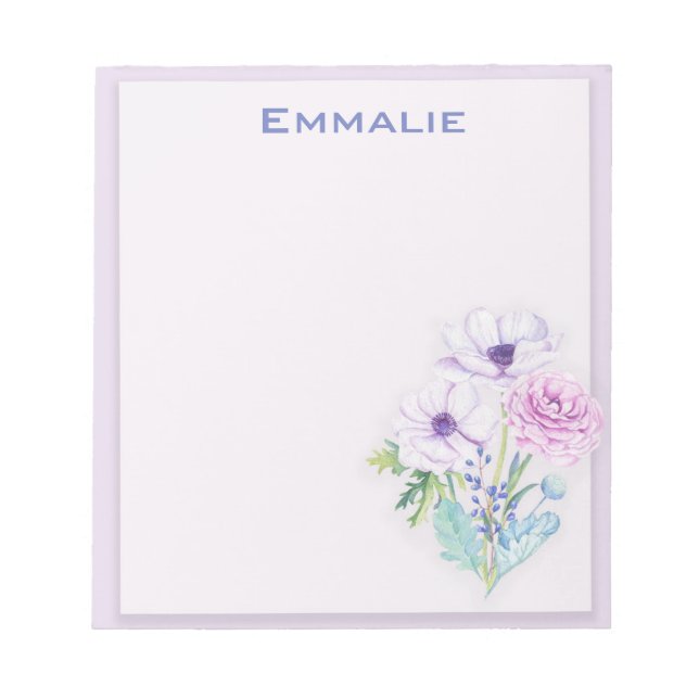 Personalised Purple / Lavender Floral Notepad (Front)