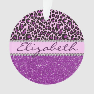 Personalised Purple Leopard Print Glitter Ornament
