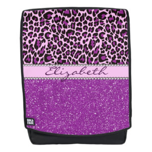 Personalised Purple Leopard Spots Glitter Backpack