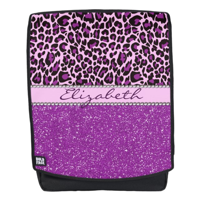 Personalised Purple Leopard Spots Glitter Backpack (Front)