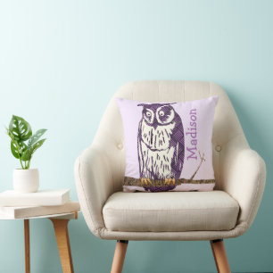 Personalised Purple Lime Baby Girl Modern Owl Cushion