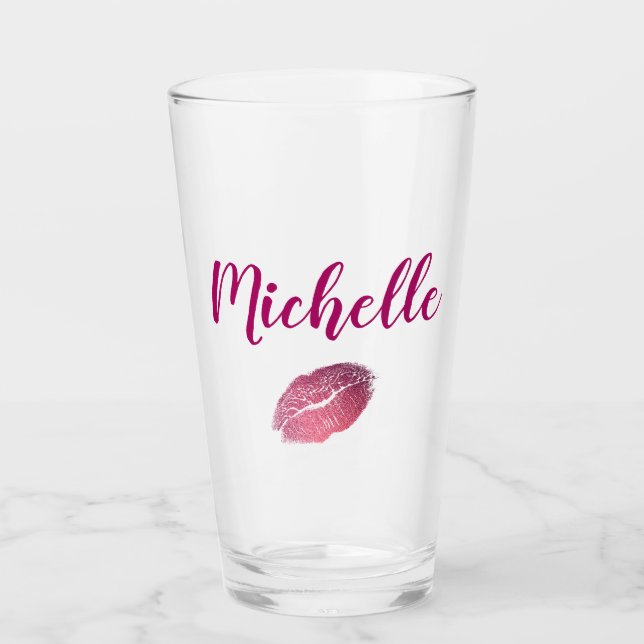 Personalised Purple Lip Print Glass (Front)