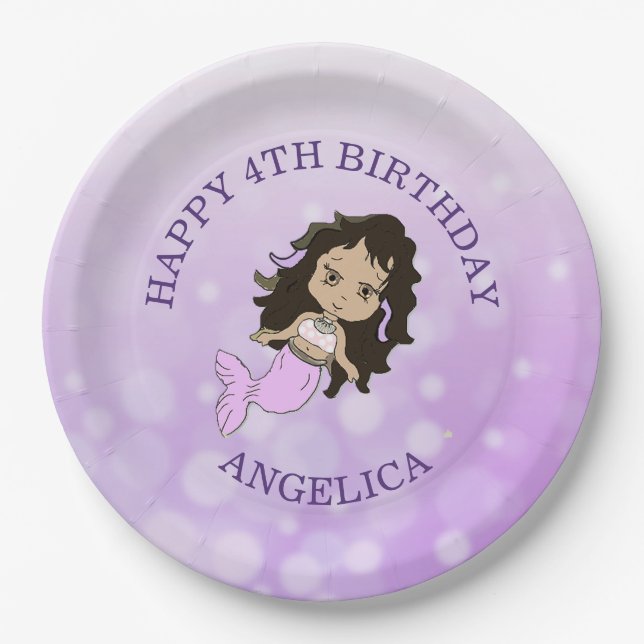Personalised Purple Mermaid Birthday Plates (Front)