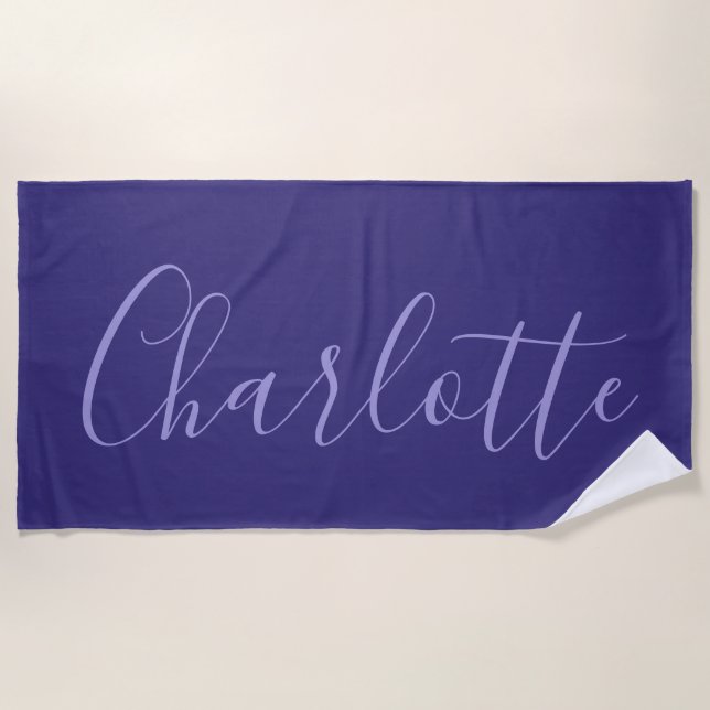 Personalised Purple Modern Simple Beach Towel (Front)