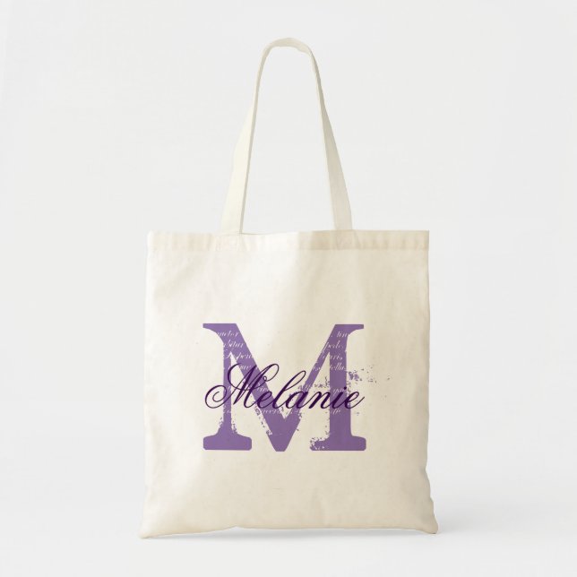 Personalised purple monogram wedding tote bag (Front)