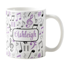 Personalised Purple Music Pattern Mug