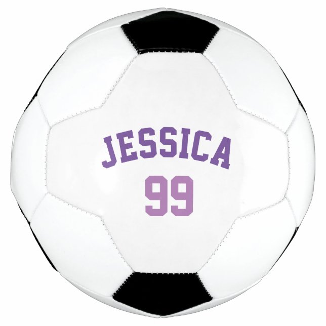 Personalised Purple Name Number Minimalistic Soccer Ball (Front)