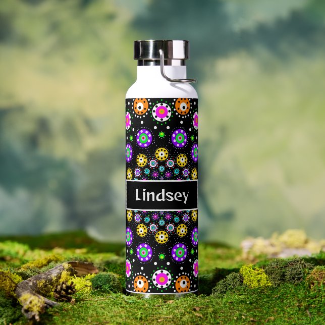 Personalised Purple Orange Black Dot Mandala Water Bottle (Outdoor)