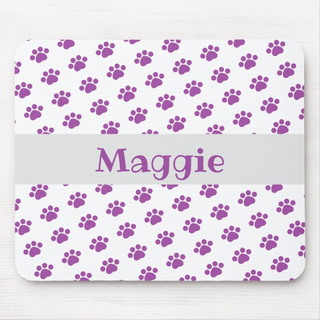 Personalised Purple Paw Print Pattern Mouse Pad (Front)