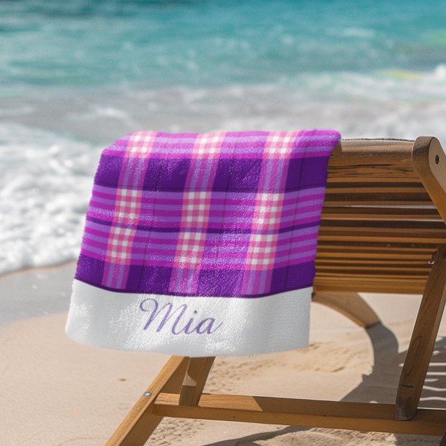 Personalised Purple Pink Plaid Beach Towel (Creator Uploaded)
