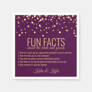 Personalised PURPLE PLUM Gold Confetti FUN FACTS Napkin