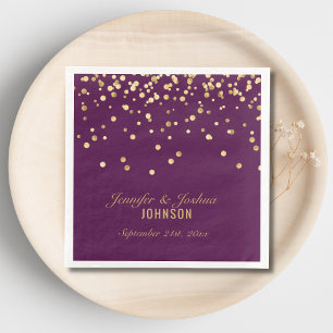 Personalised PURPLE PLUM Gold Confetti Wedding Napkin