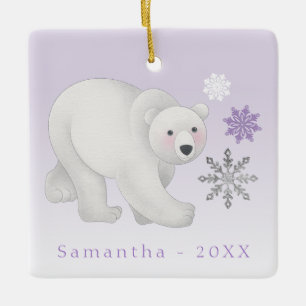 Personalised Purple Polar Bear Ceramic Ornament