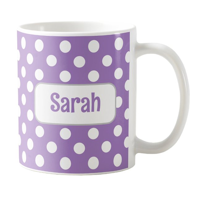 Personalised Purple Polka Dot Mug (Personalized Purple Polka Dot Mug at Amy's Coffee Mugs on Zazzle.)