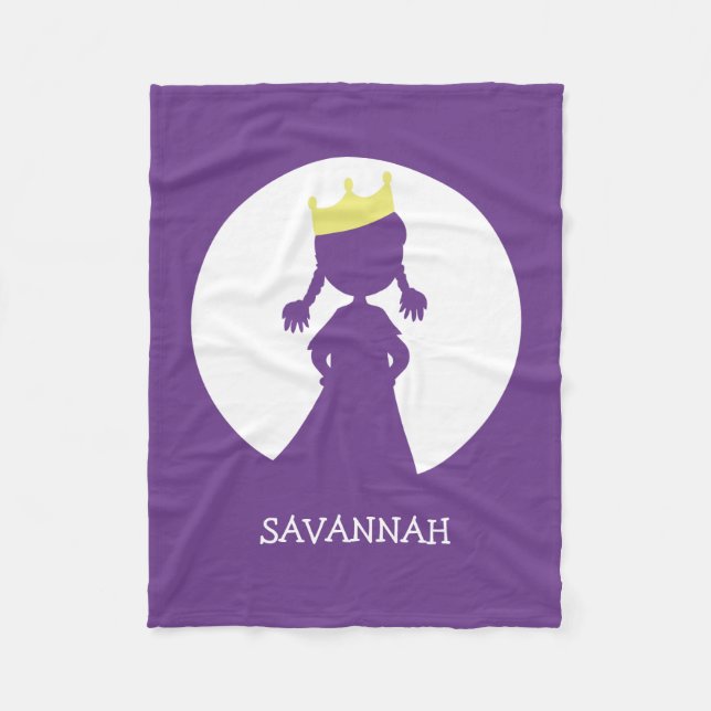 Personalised Purple Princess Silhouette Girls Fleece Blanket (Front)