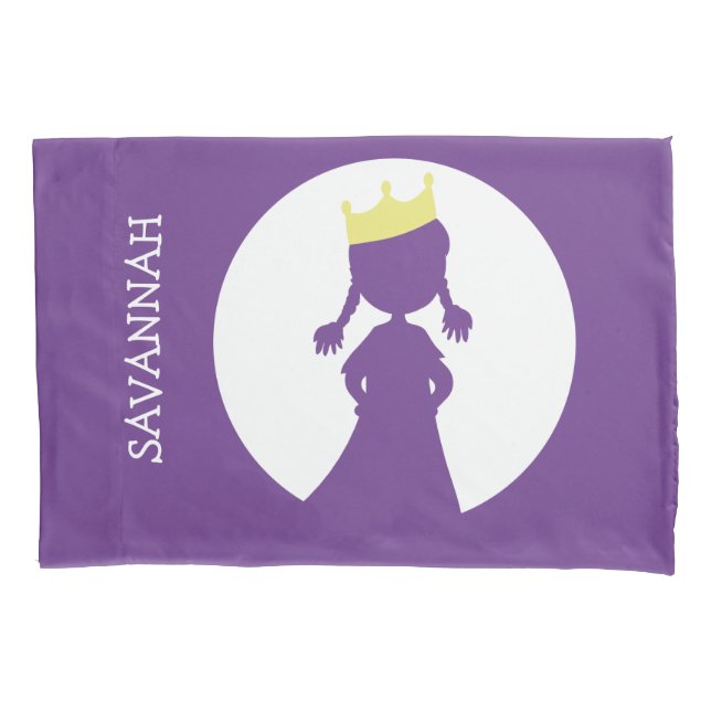 Personalised Purple Princess Silhouette Girls Pillowcase (Front)