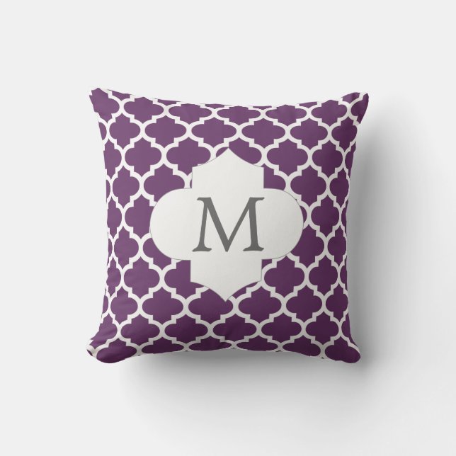 personalised purple quatrefoil monogram design cushion (Front)