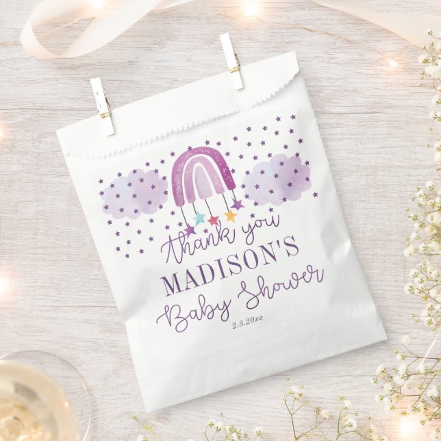 Personalised Purple Rainbow Baby Shower Favour Bags (Clipped)