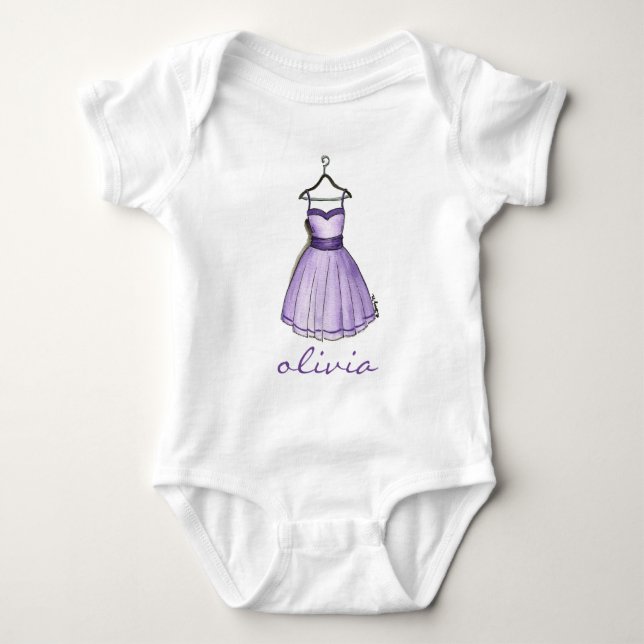 Personalised Purple Retro Prom Pretty Party Dress Baby Bodysuit (Front)