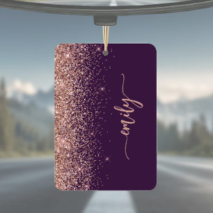 Personalised Purple Rose Gold Glitter Car Air Freshener