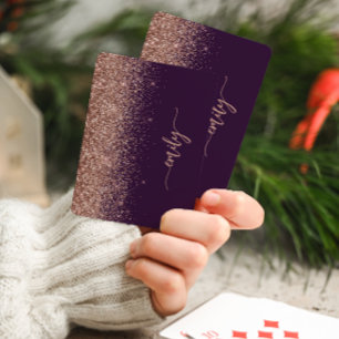 Personalised Purple Rose Gold Glitter Signature Playing Cards