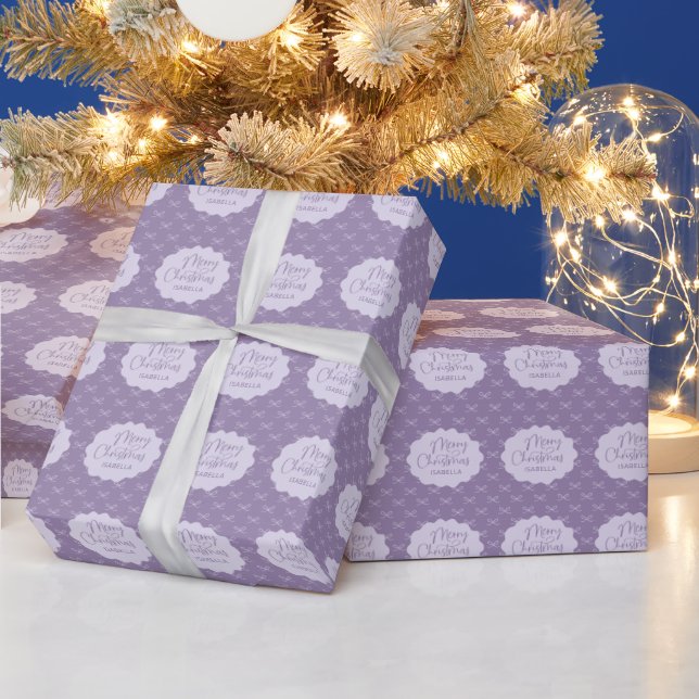 Personalised Purple Simple Bow Merry Christmas Wrapping Paper (Holidays)