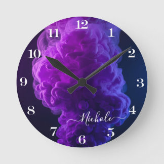 Personalised Purple Smoke  Round Clock