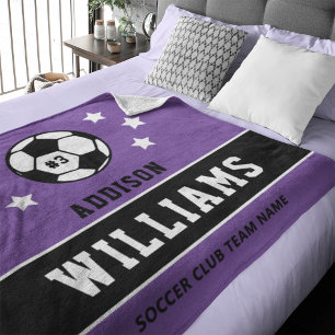 Personalised Purple Soccer Player Name Fleece Blanket