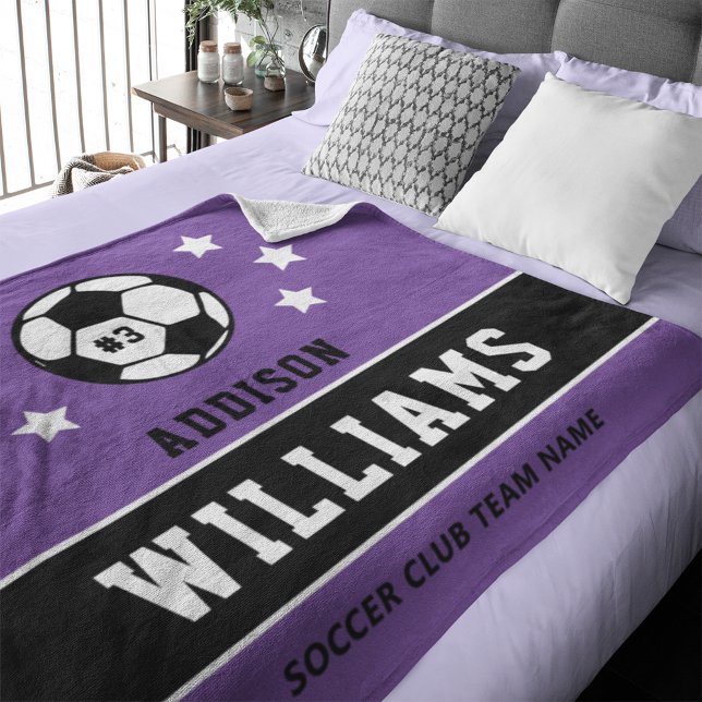 Personalised Purple Soccer Player Name Fleece Blanket (Creator Uploaded)