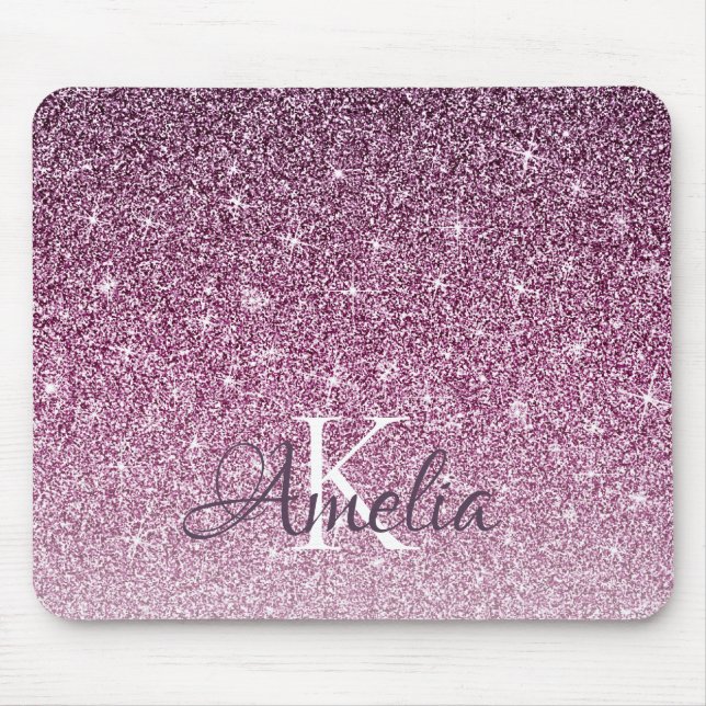 Personalised Purple Sparkle Glitter Monogram Mouse Pad (Front)