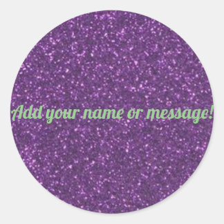 Personalised purple sparkling glitter classic round sticker