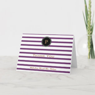 Personalised Purple Striped Monogram Thank You Card