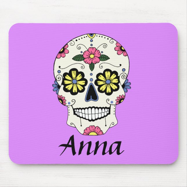 Personalised Purple Sugar Skull Mouse Pad (Front)