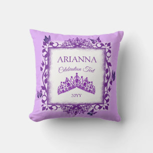 Personalised Purple Tiara & Butterflies Keepsake Cushion