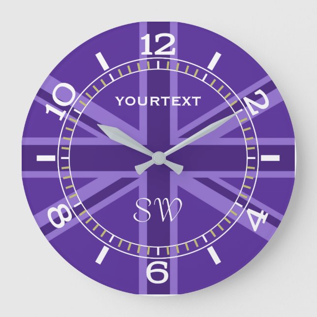 Personalised Purple Union Jack British Flag Dial Large Clock (Front)