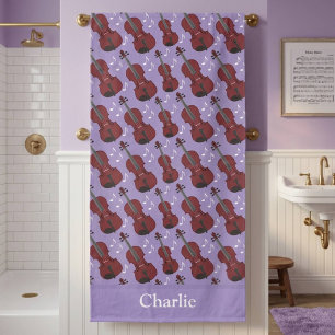 Personalised Purple Violin Beach Towel