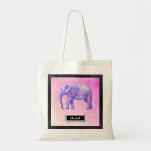 Personalised Purple Watercolor Elephant Tote Bag