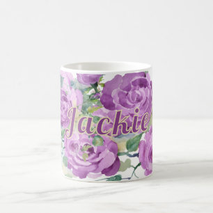 Personalised Purple Watercolor Floral Name Coffee Mug
