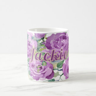 Personalised Purple Watercolor Floral Name Coffee Mug