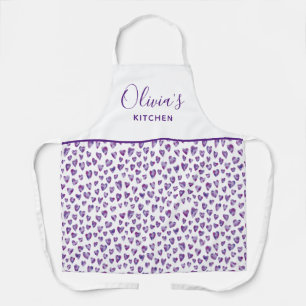 Personalised Purple Watercolor Heart Pattern Apron