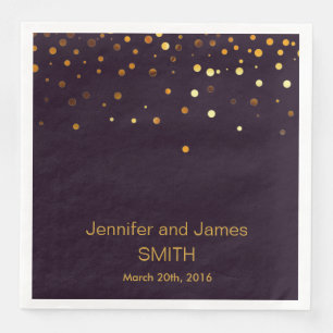 Personalised Purple Wedding Confetti Gold Glitter Napkin