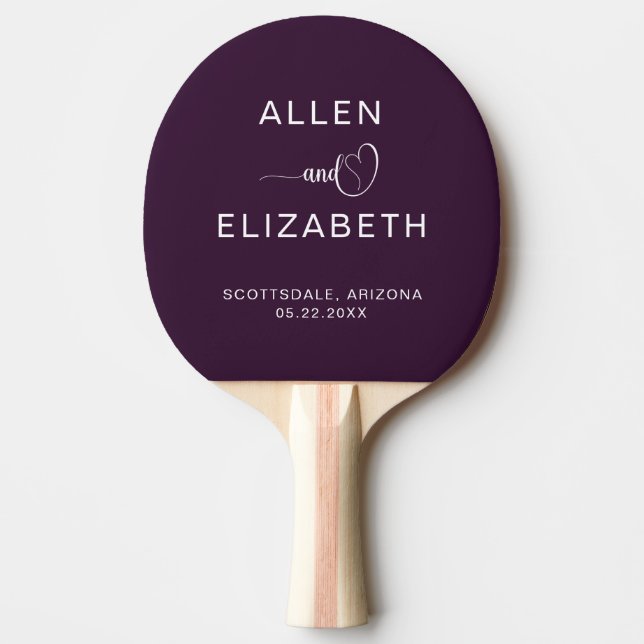 Personalised Purple Wedding Ping Pong Guest Game Paddle (Front)