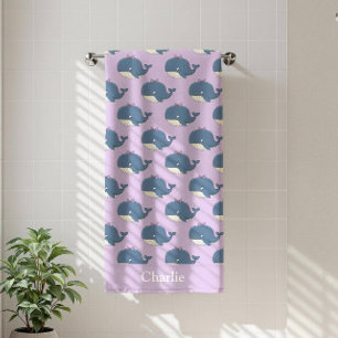 Personalised Purple Whale Kids Beach Towel